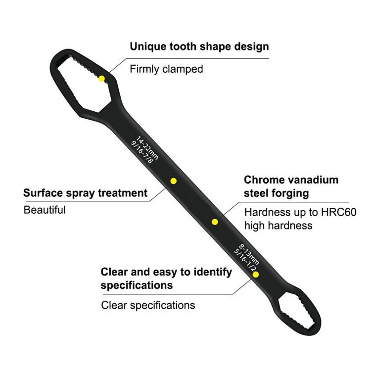  Torque-Wrench270mm Multi-purpose Double-head Self-tightening Wrench High-carbon Steel Wrench Chrome270mm 8-22mm Universal Torx Wrench Hand Tools Torque
