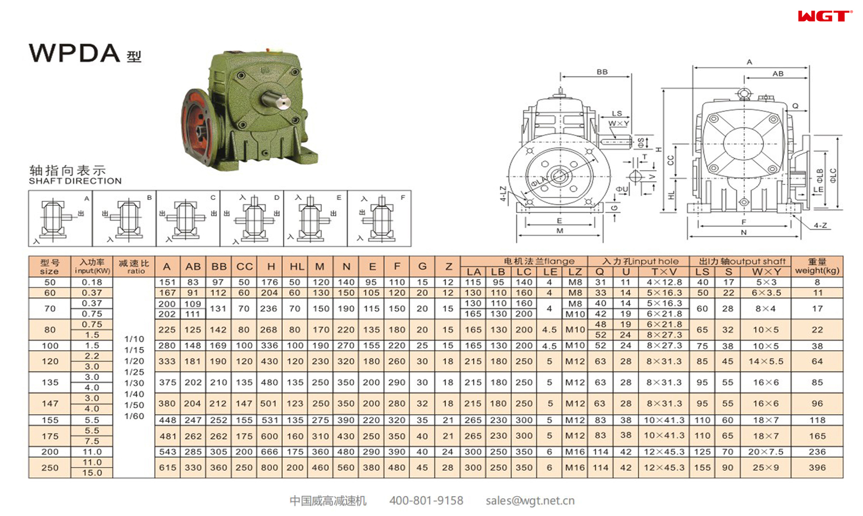 WPDA175 worm gear reducer single speed reducer  
