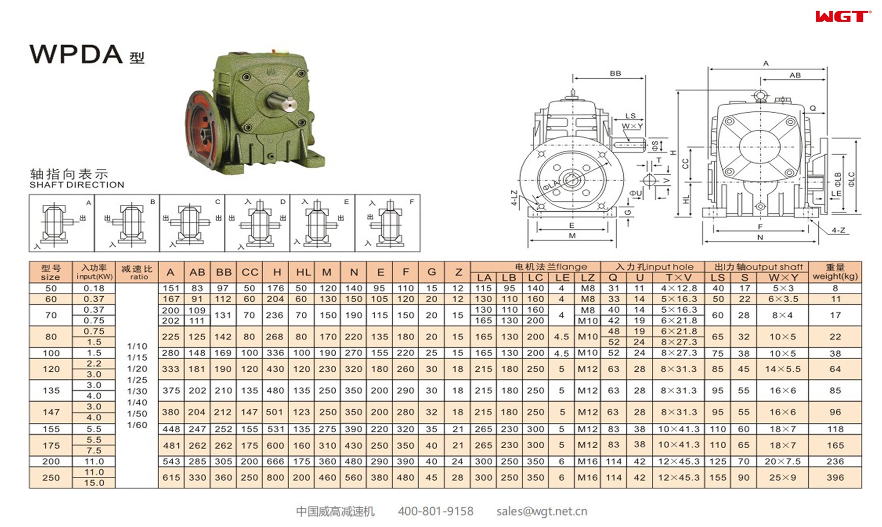 WPDA200 worm gear reducer single speed reducer  