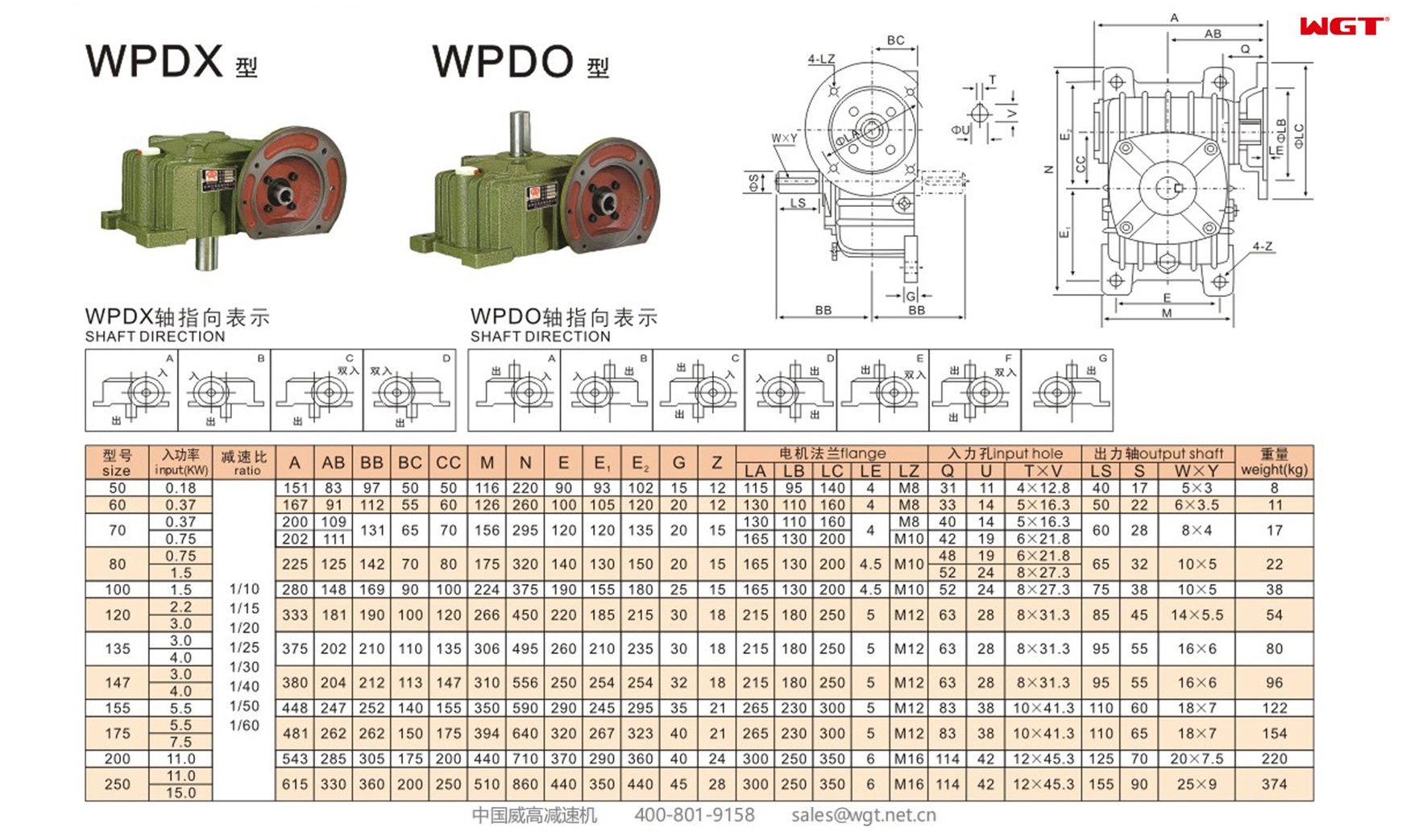 WPDO175 worm gear reducer single speed reducer 