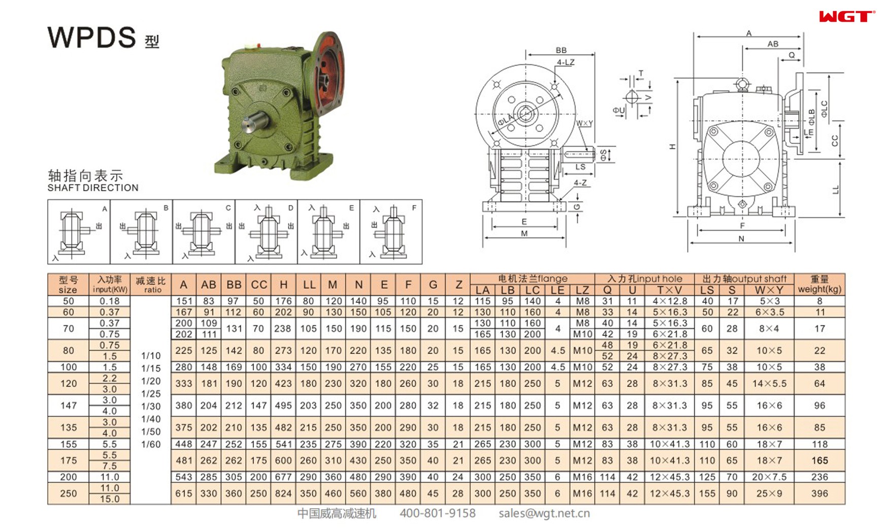 WPDS155 worm gear reducer single speed reducer 