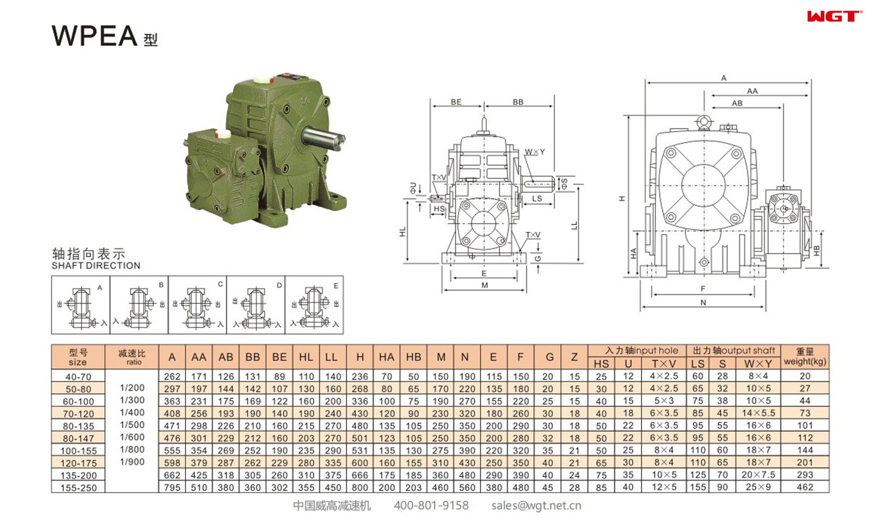 WPEA100-155 worm gear reducer double speed reducer 