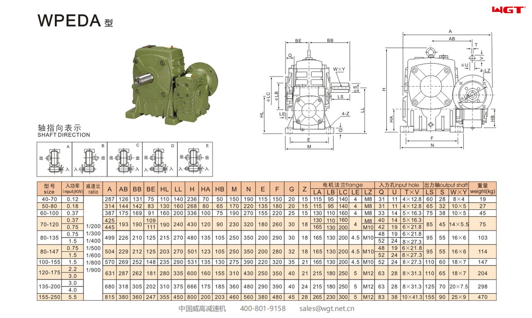 WPEDA120-175 worm gear reducer double speed reducer 