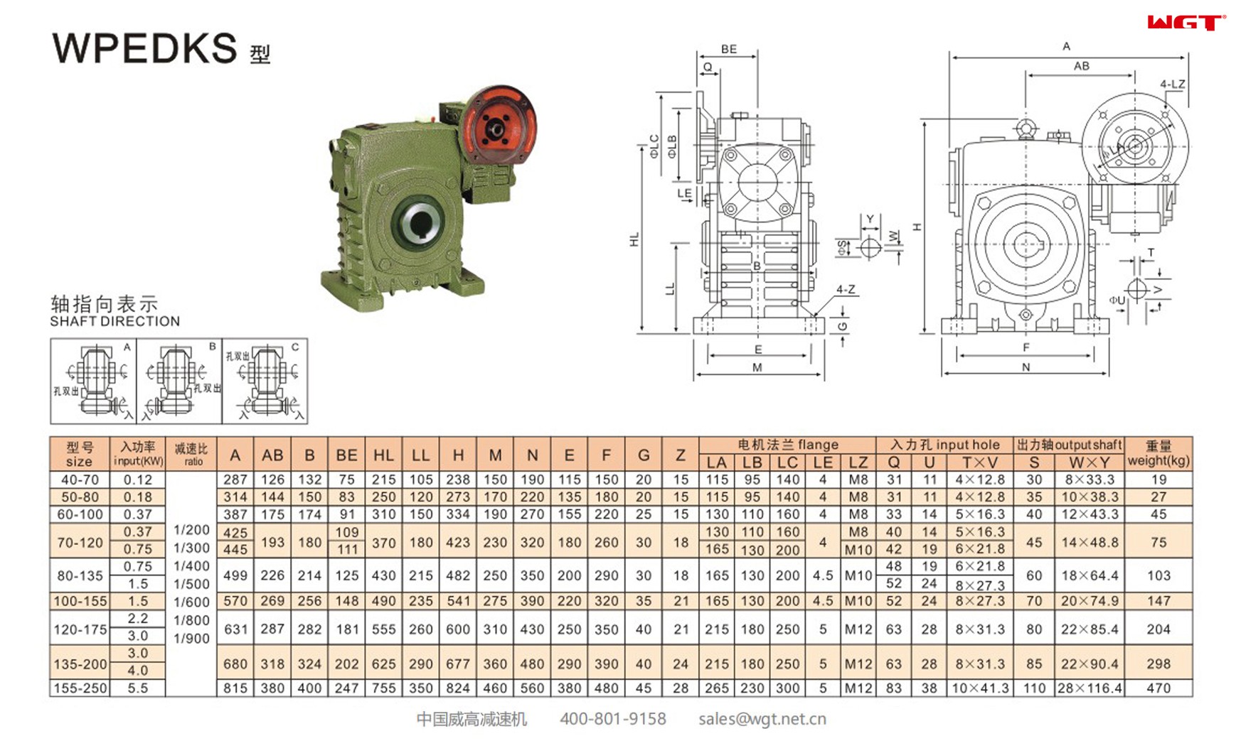 WPEDKS120-175 worm gear reducer double speed reducer 