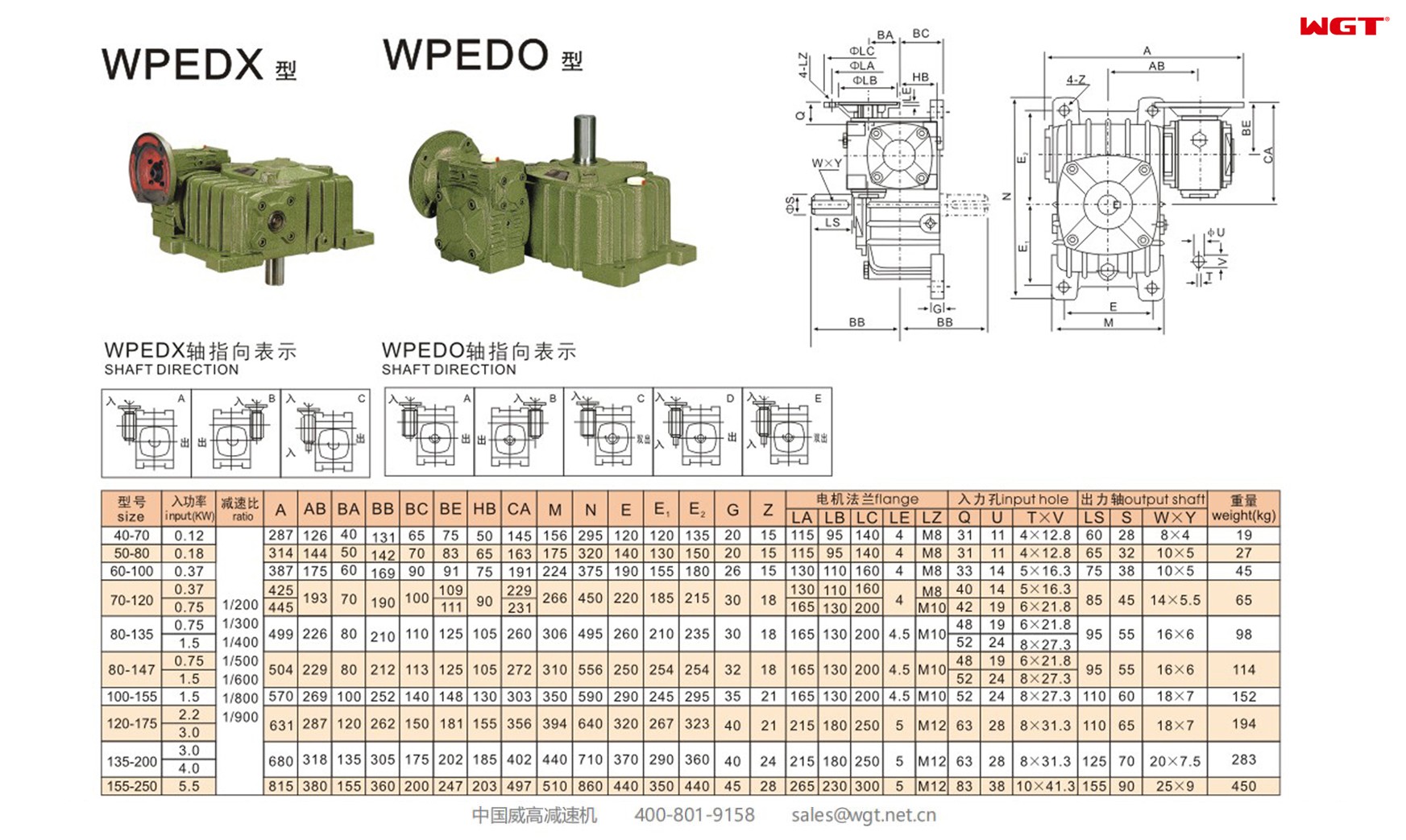 WPEDO100-155 worm gear reducer double speed reducer 