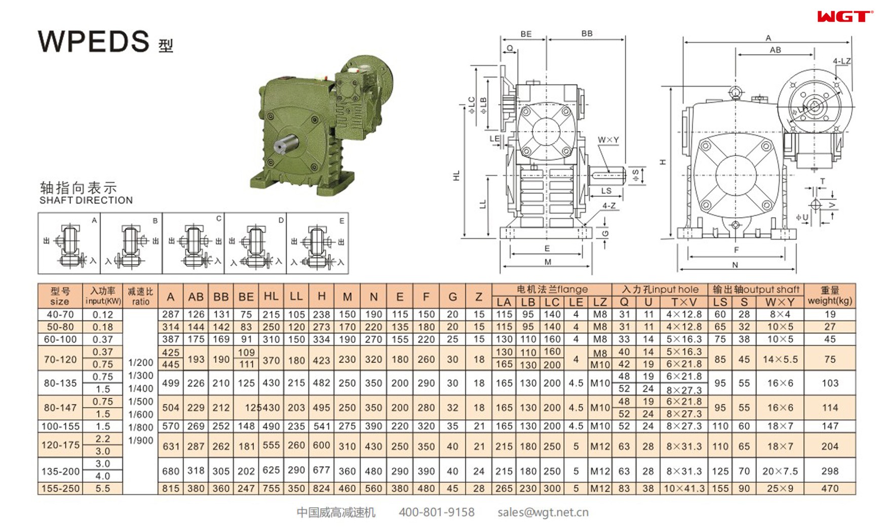 WPEDS155-250 worm gear reducer double speed reducer