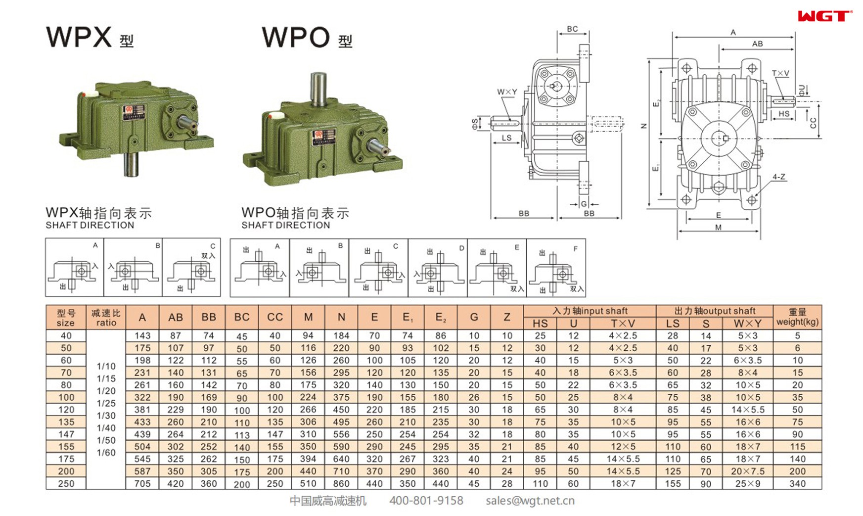 WPO155 worm gear reducer single speed reducer  