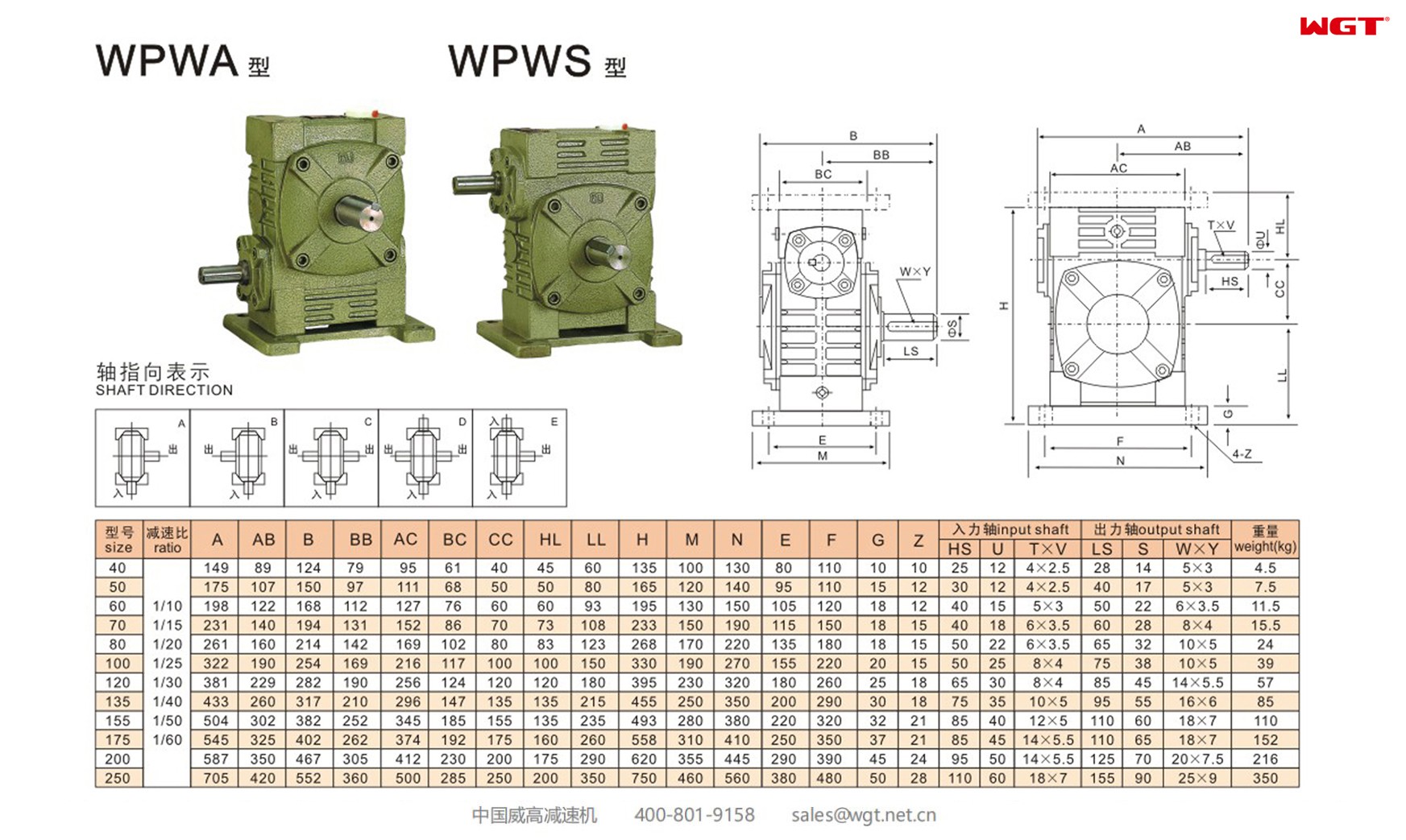 WPWA155 worm gear reducer universal speed reducer