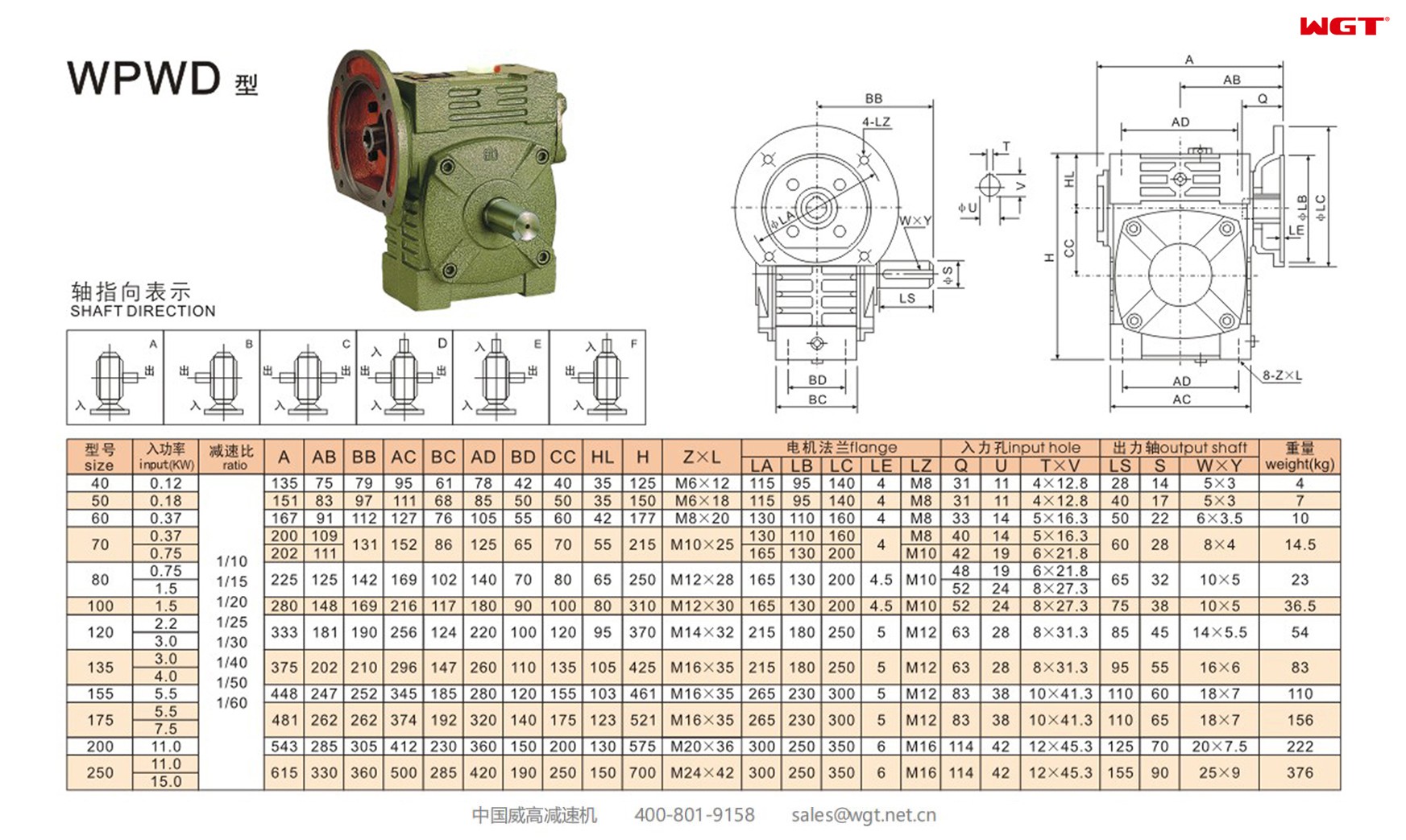 WPWD175 worm gear reducer universal speed reducer 