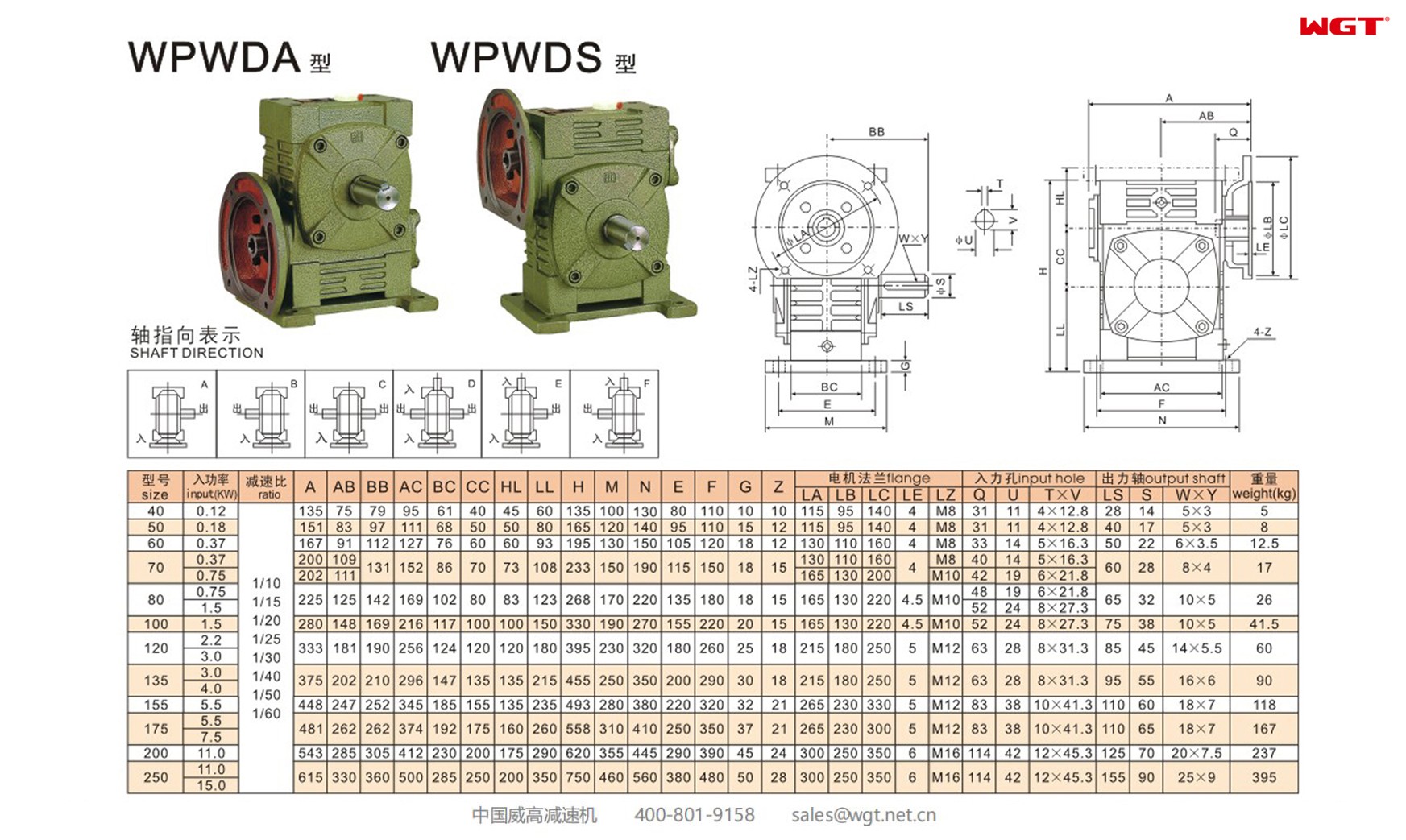 WPWDA100 worm gear reducer universal speed reducer 