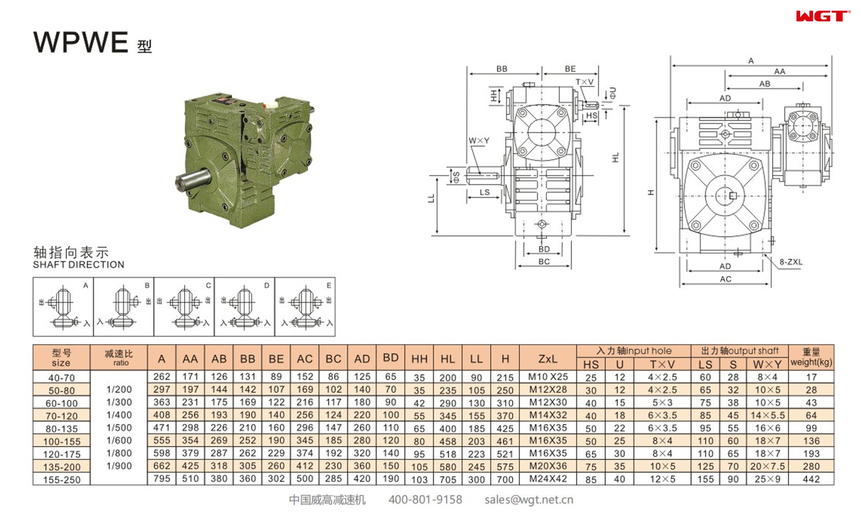 WPWE100-155 worm gear reducer double speed reducer 