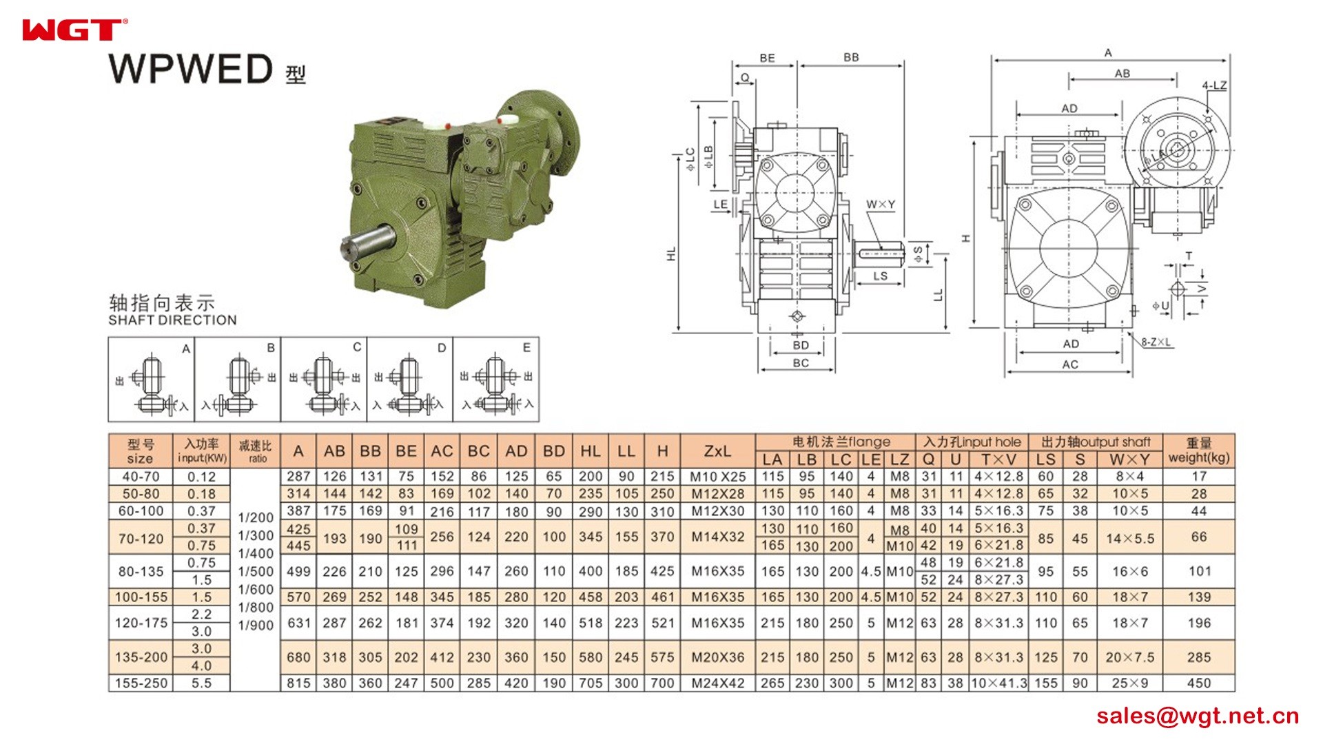 WPWED120-175 worm gear reducer double speed reducer