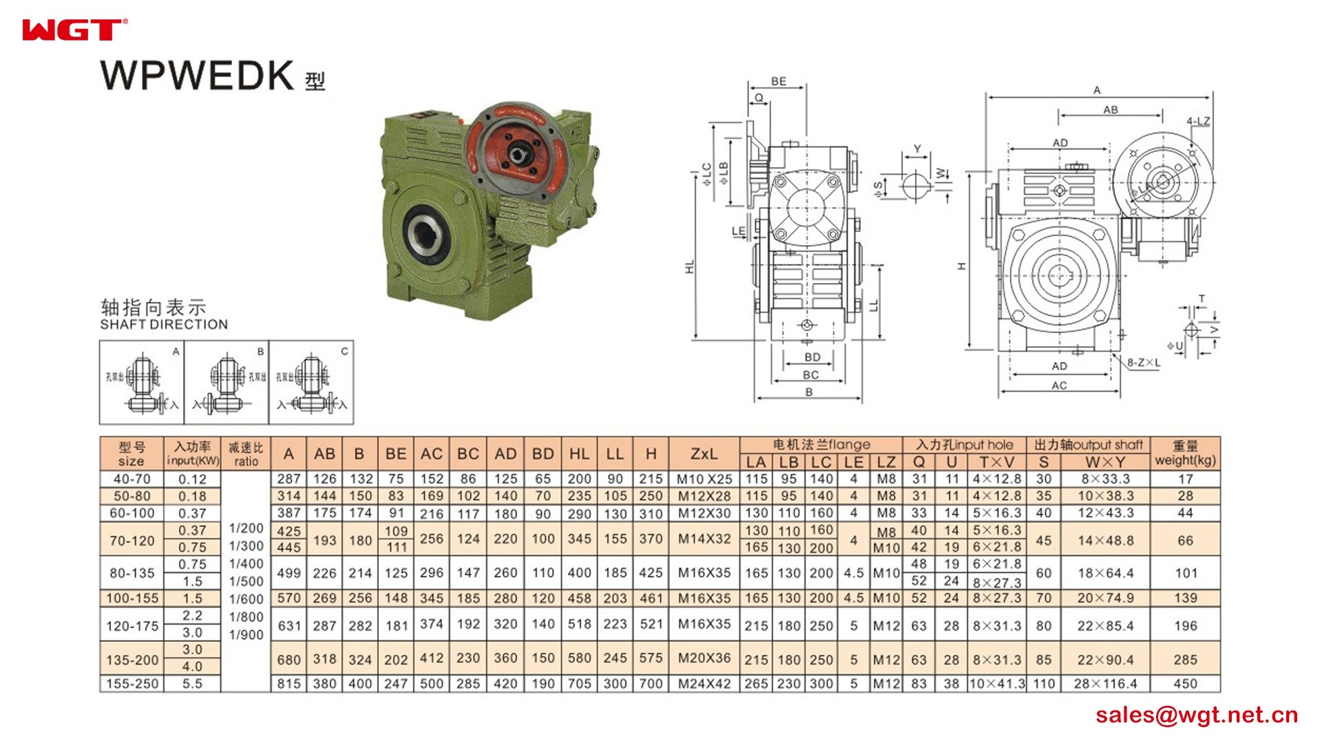 WPWEDK100-155 worm gear reducer double speed reducer 