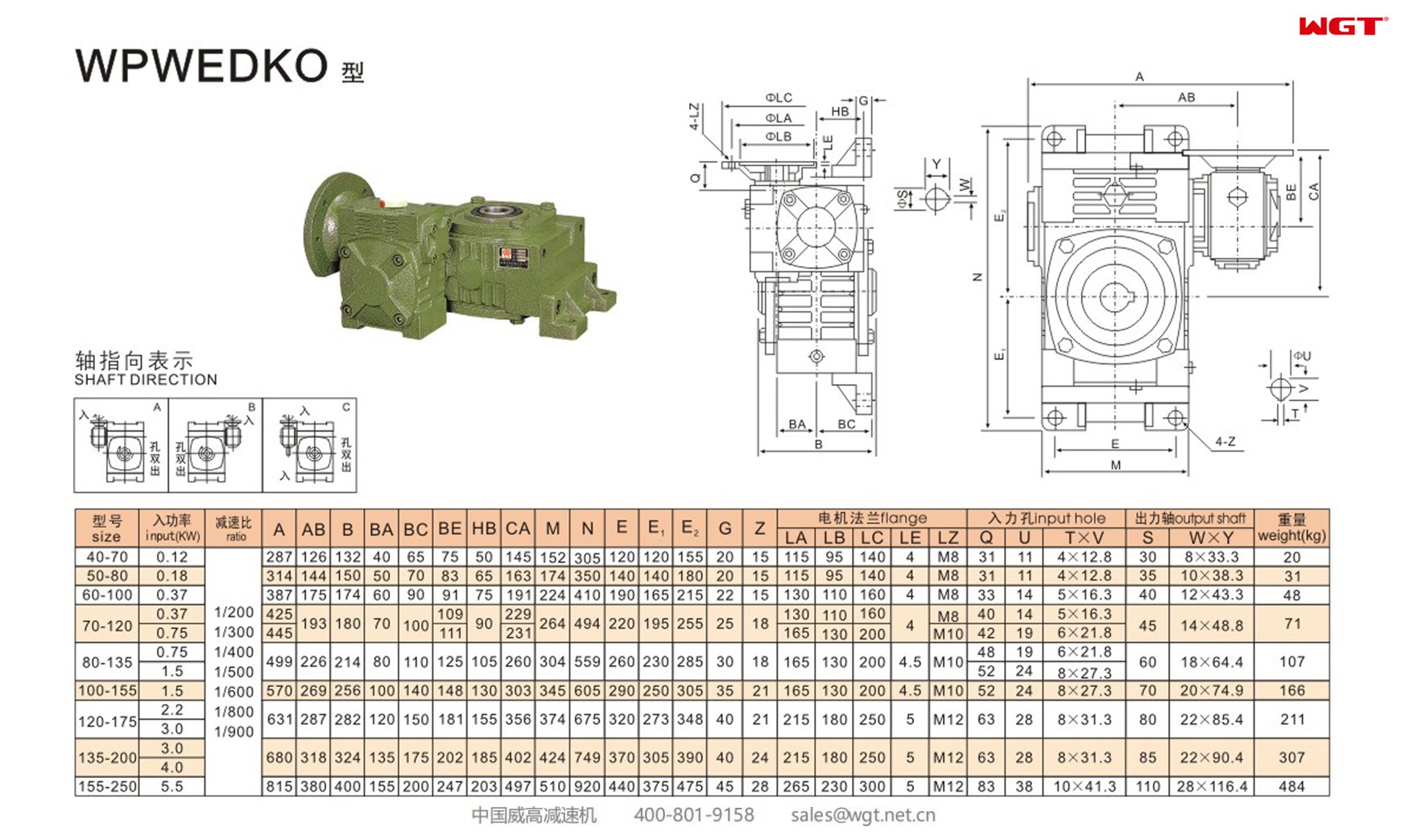 WPWEDKO120-175 worm gear reducer universal speed reducer 