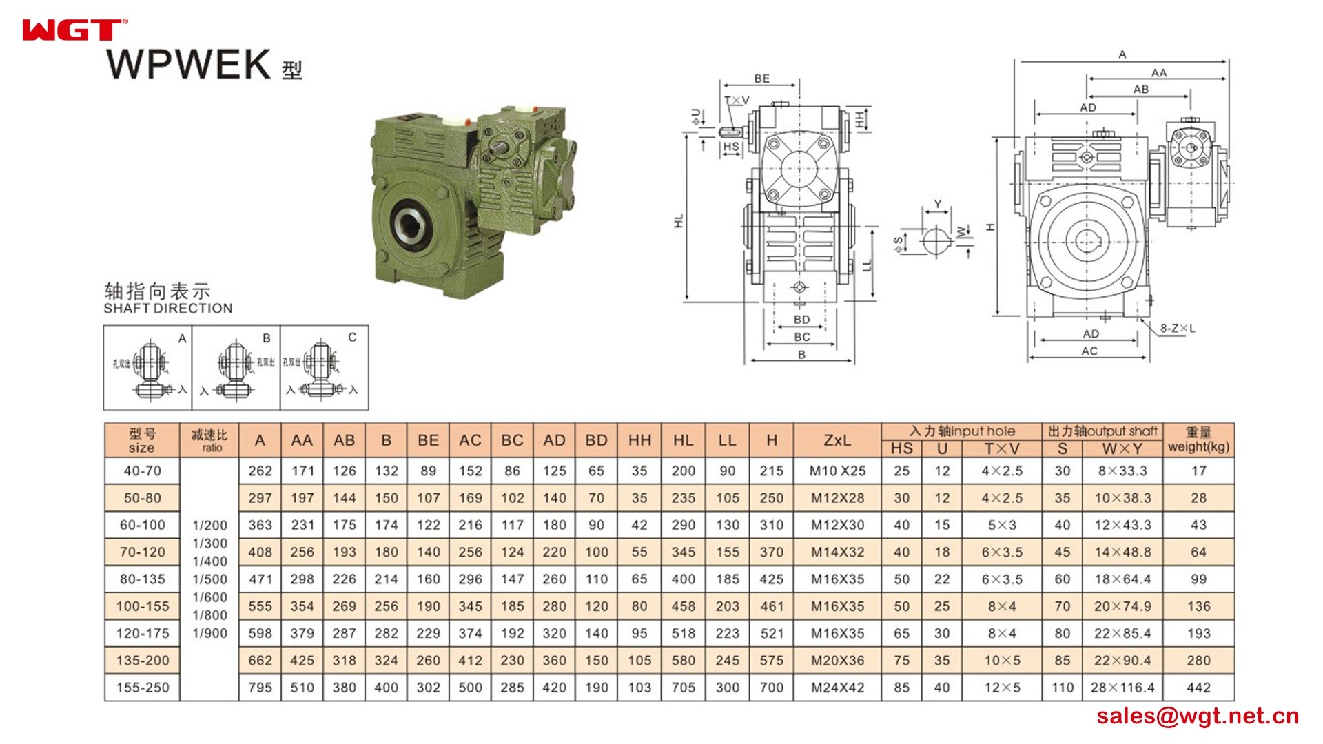 WPWEK100-155 worm gear reducer double speed reducer