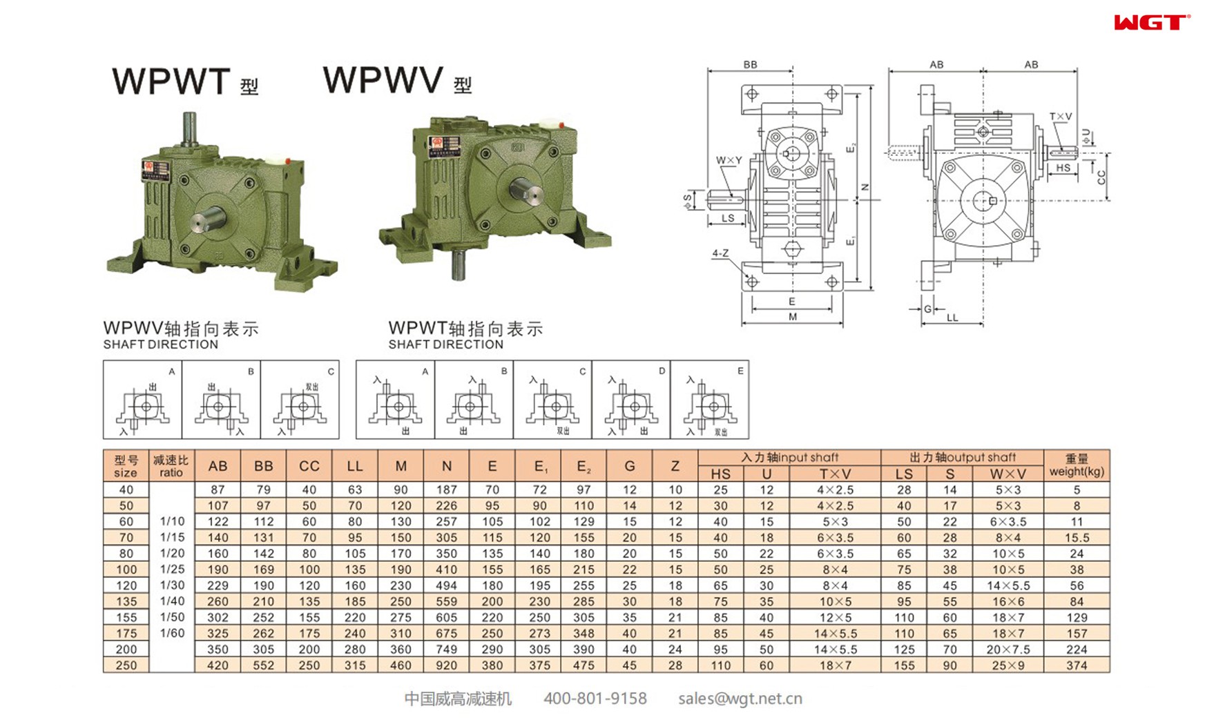 WPWT100 worm gear reducer universal speed reducer