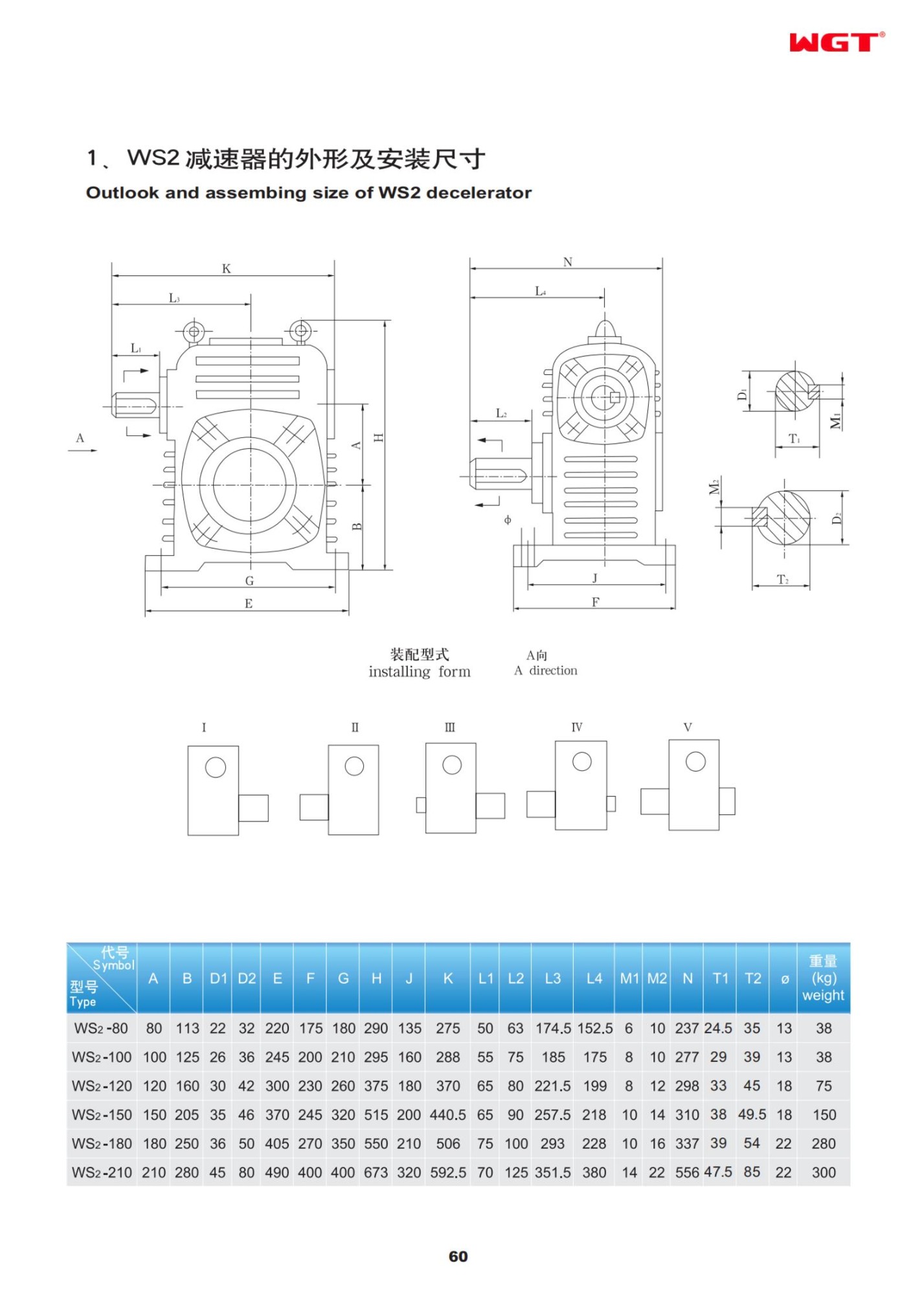 WS2-100 cylindrical worm reducer WGT